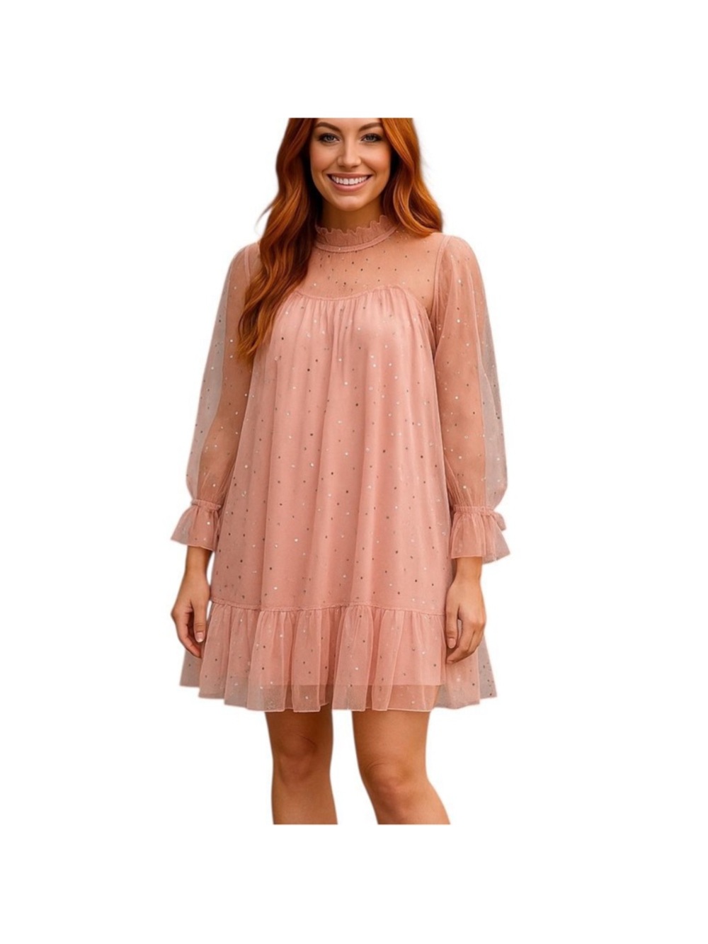 Nasty gal Star Mesh Pink Babydoll Sheer Dress Y2k Fairy Baddie Party Sweet Large